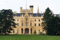 Tourists in front of the Lednice castle mansion in Lednice Valtice area, Czech Republic Royalty Free Stock Photo