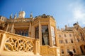 Lednice, Southern Moravia, Czech Republic, 04 July 2021: chateau with beautiful gardens, flower parks on sunny summer day, neo-