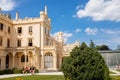 Lednice, Southern Moravia, Czech Republic, 04 July 2021: chateau with beautiful gardens, flower parks on sunny summer day, neo-