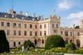Lednice, Southern Moravia, Czech Republic, 04 July 2021: chateau with beautiful gardens, flower parks on sunny summer day, neo-
