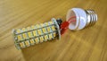 LEDs in a disassembled lamp with an E27 cap Royalty Free Stock Photo