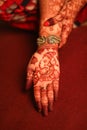 Ledy Feet and Hands in Heena for wedding in Orange and red background and isolated hand and feet