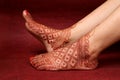 Ledy Feet and Hands in Heena for wedding in Orange and red background and isolated hand and feet