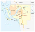 Lee County Map with Fort Myers and Cape Coral, Florida, United States