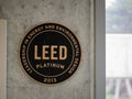 LEED platinum building certification on concrete wall on National Park Service building