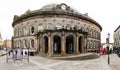 Front exterior view of the ancient architecture of the Leeds Corn Exchange building