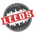 Leeds England Round Travel Stamp. Icon Skyline City Design. Seal Tourism Badge Illustration.