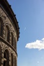 Leeds Corn Exchange exterior with blue sky and clouds