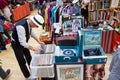Leeds England - A Man in cool hat browsing records retro vinyl market stall