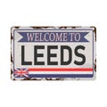 Leeds Metal Road Sign Plate Isolated On White Background.