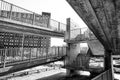 Leeds North England Brutalist architecture. Stair well in black and white