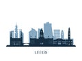 Leeds skyline, monochrome silhouette. Royalty Free Stock Photo
