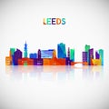 Leeds skyline silhouette in colorful geometric style. Royalty Free Stock Photo