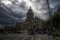 Leeds Town Hall in stormy weather.
