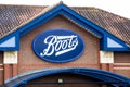 LEEDS, UK - 11 FEBRUARY 2016 Boots the Chemist. Sign above entrance to Boots store in Leeds