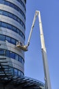 LEEDS, UNITED KINGDOM - Aug 08, 2020: Vertical shot of bridge water place building in leeds city centre with a crane in front