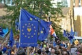 A crowd listening to speakers at the leeds for europe anti brexit demonstration