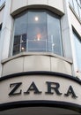 Sign above the entrance of the zara retail fashion store in leeds city centre