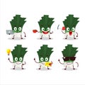 Leek cartoon character with various types of business emoticons