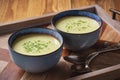 Leek and potato cream soup with cheese. Royalty Free Stock Photo
