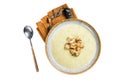 Leek soup Vichyssoise with croutons. Isolated, white background. Royalty Free Stock Photo