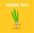 Leek. Vegetable Yoga. Character with eyes and hands