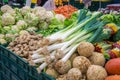 Leek and verious vegetables for sale at a market