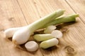 Leek on wooden board