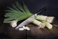 Leeks and Chefs Knife Royalty Free Stock Photo