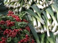 Leeks and radishes on display