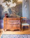 Beautiful wooden cabinet and wall painting in a Dutch museum Royalty Free Stock Photo