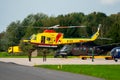 LEEUWARDEN, NETHERLANDS - SEP 17, 2011: Royal Netherlands Air Force Bell 412 Huey search and rescue helicopter take off from
