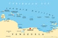 Leeward Antilles, islands chain in the Caribbean, political map