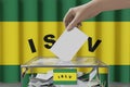 Leeward Islands flag, hand dropping ballot card into a box - voting/ election concept