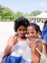 Lefaga, Upolu, Samoa - August 2, 2018: Primary school girls with