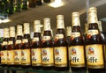 Leffe beer bottles at the bar Royalty Free Stock Photo