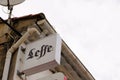 Leffe Belgian beer sign brand and text logo on wall bar restaurant pub