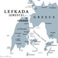 Lefkada, regional unit, part of Greek Ionian Islands, gray political map Royalty Free Stock Photo