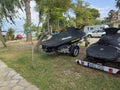 Lefkada, Greece, June 21st 2025 - Two jet skis on trailers Royalty Free Stock Photo