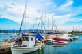 Tour boats at Lefkada port pier on nice summer day Ionian Sea Greece Royalty Free Stock Photo