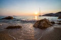 Porto Katziki beach at sunset Royalty Free Stock Photo