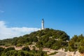 Lefkada island lighthouse on sea shore green cliff Royalty Free Stock Photo