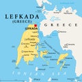 Lefkada, regional unit, part of the Greek Ionian Islands, political map
