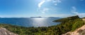 Lefkada sea shore cliffs with vivid green panorama