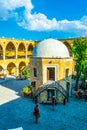 LEFKOSA, CYPRUS, AUGUST 24, 2017: View of a former merchant hotel - buyuk han - which has been converted into a modern tourist Royalty Free Stock Photo