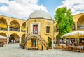 LEFKOSA, CYPRUS, AUGUST 29, 2017: View of a former merchant hotel - buyuk han - which has been converted into a modern tourist Royalty Free Stock Photo