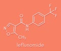 Leflunomide rheumatoid arthritis drug molecule. Skeletal formula.