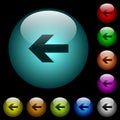 Left arrow icons in color illuminated glass buttons Royalty Free Stock Photo
