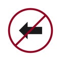 Left arrow with a red slash, left-prohibited sign v.3