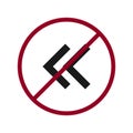Left arrow with a red slash, left-prohibited sign v.4